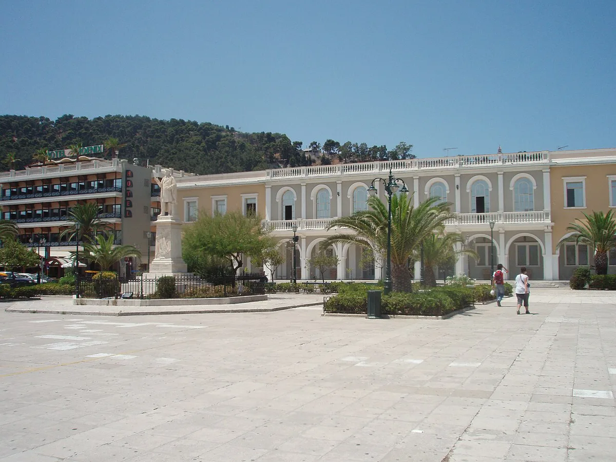 Solomos Square bars at dusk in Zakynthos Town, Greece — 2